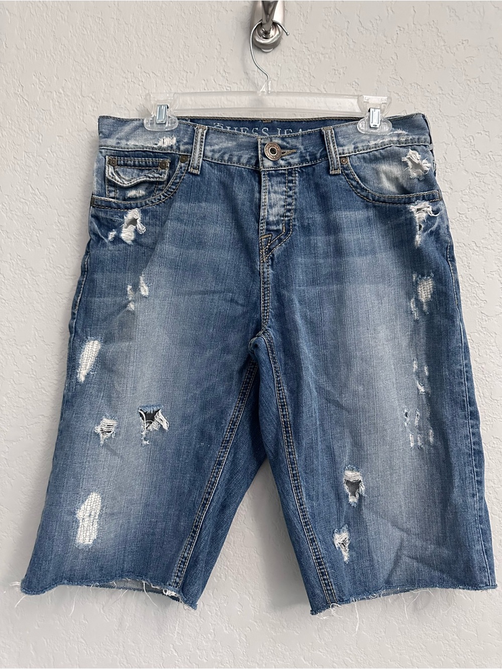 Guess Mens Distressed Denim Shorts Size 30 Inseam 12” Button Fly